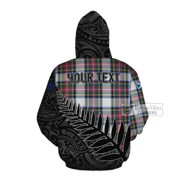 Tartan Vibes Clothing Dennistoun Crest Tartan Cotton Hoodie with New Zealand Silver Fern Half Style