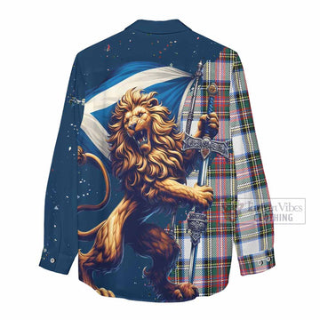 Dennistoun Tartan Family Crest Women's Casual Shirt with Scottish Majestic Lion - Tartan Vibes Clothing