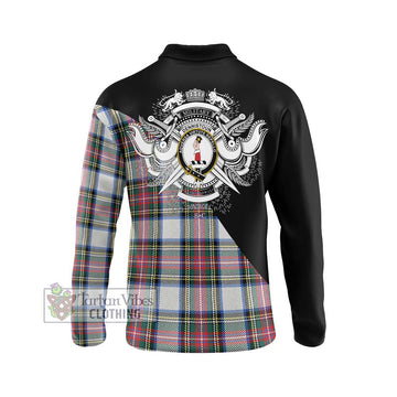 Dennistoun Tartan Long Sleeve Polo Shirt with Family Crest and Military Logo Style - Tartan Vibes Clothing