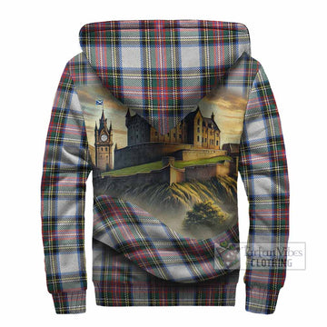 Dennistoun Tartan Family Crest Sherpa Hoodie with Scottish Ancient Castle Style - Tartan Vibes Clothing
