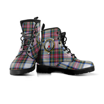 Dennistoun Tartan Leather Boots with Family Crest - Tartan Vibes Clothing