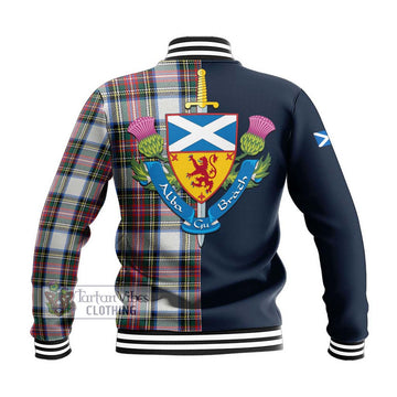 Dennistoun Tartan Baseball Jacket Alba with Scottish Lion Royal Arm Half Style - Tartan Vibes Clothing