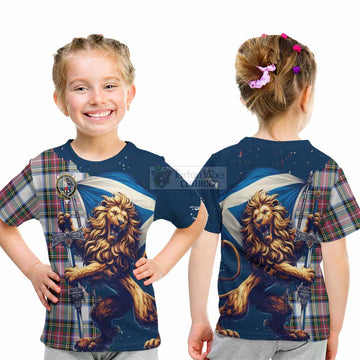 Dennistoun Tartan Family Crest Kid T-Shirt with Scottish Majestic Lion - Tartan Vibes Clothing