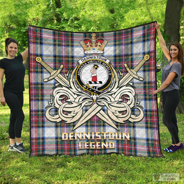Dennistoun Tartan Quilt with Clan Crest and the Golden Sword of Courageous Legacy