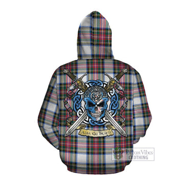Dennistoun Tartan Cotton Hoodie with Family Crest Celtic Skull Style Pullover Hoodie - Tartan Vibes Clothing