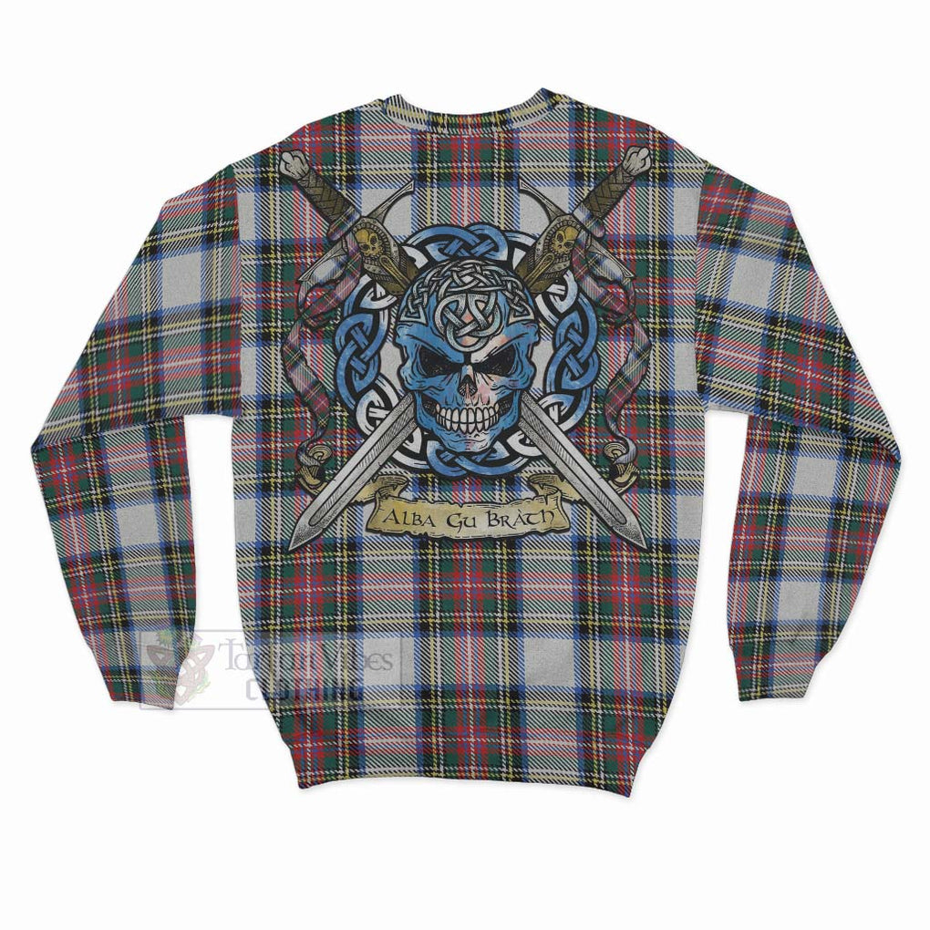 Dennistoun Tartan Sweatshirt with Family Crest Celtic Skull Style - Tartan Vibes Clothing