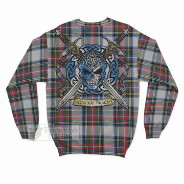 Dennistoun Tartan Sweatshirt with Family Crest Celtic Skull Style - Tartan Vibes Clothing
