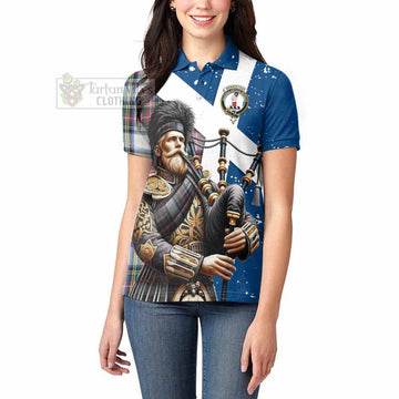 Dennistoun Tartan Women's Polo Shirt with Family Crest Scottish Bagpiper Vibes - Tartan Vibes Clothing