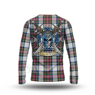 Dennistoun Tartan Long Sleeve T-Shirt with Family Crest Celtic Skull Style - Tartan Vibes Clothing