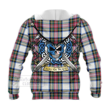 Dennistoun Tartan Knitted Hoodie with Family Crest Celtic Skull Style - Tartan Vibes Clothing