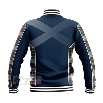 Tartan Vibes Clothing Dennistoun Tartan Baseball Jacket with Family Crest and Scottish Thistle Vibes Sport Style