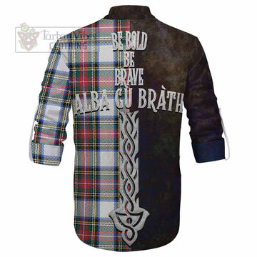 Dennistoun Tartan Family Crest Ghillie Kilt Shirt Alba Gu Brath Be Brave Lion Ancient Style - Tartan Vibes Clothing