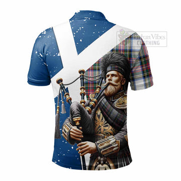 Dennistoun Tartan Polo Shirt with Family Crest Scottish Bagpiper Vibes - Tartan Vibes Clothing