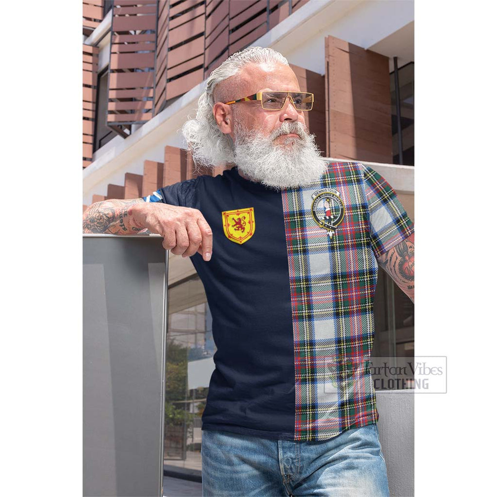 Dennistoun Tartan Cotton T-shirt Alba with Scottish Lion Royal Arm Half Style Men's Shirt - Tartan Vibes Clothing