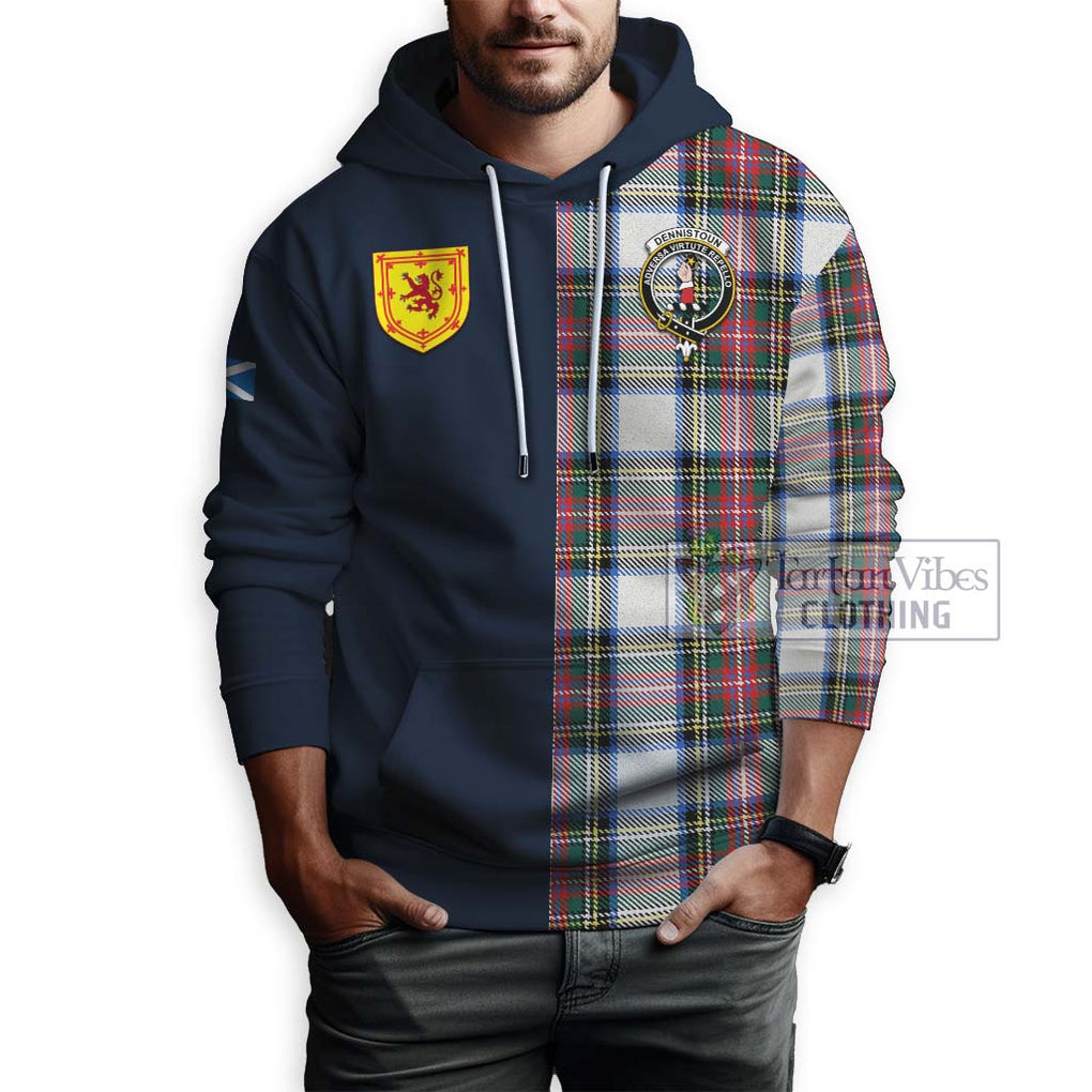 Dennistoun Tartan Hoodie Alba with Scottish Lion Royal Arm Half Style - Tartan Vibes Clothing