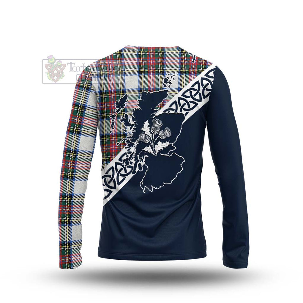 Dennistoun Tartan Long Sleeve T-Shirt Featuring Thistle and Scotland Map - Tartan Vibes Clothing