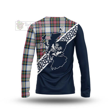 Dennistoun Tartan Long Sleeve T-Shirt Featuring Thistle and Scotland Map - Tartan Vibes Clothing