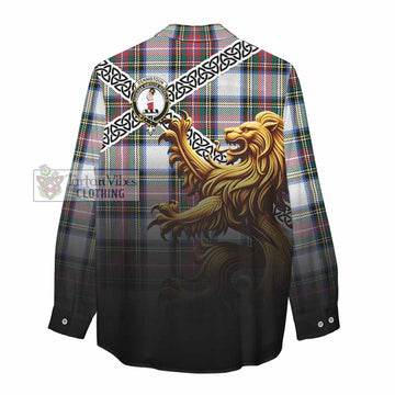 Dennistoun Crest Tartan Women's Casual Shirt with Golden Lion Emblem Celtic Style - Tartan Vibes Clothing