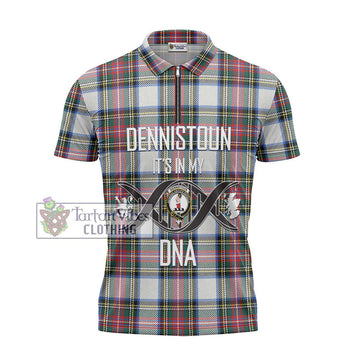 Dennistoun Tartan Zipper Polo Shirt with Family Crest DNA In Me Style - Tartan Vibes Clothing