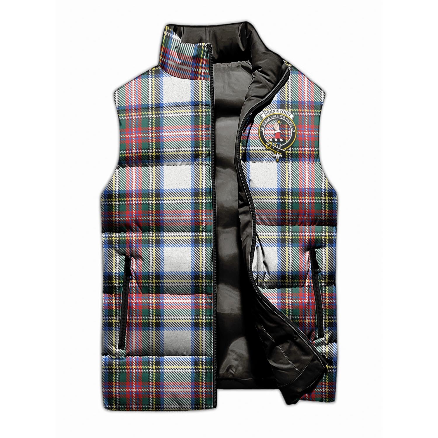 Dennistoun Tartan Sleeveless Puffer Jacket with Family Crest - Tartan Vibes Clothing