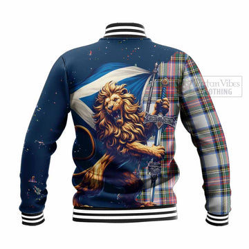 Dennistoun Tartan Family Crest Baseball Jacket with Scottish Majestic Lion - Tartan Vibes Clothing