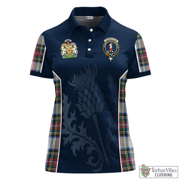 Dennistoun Tartan Women's Polo Shirt with Family Crest and Scottish Thistle Vibes Sport Style