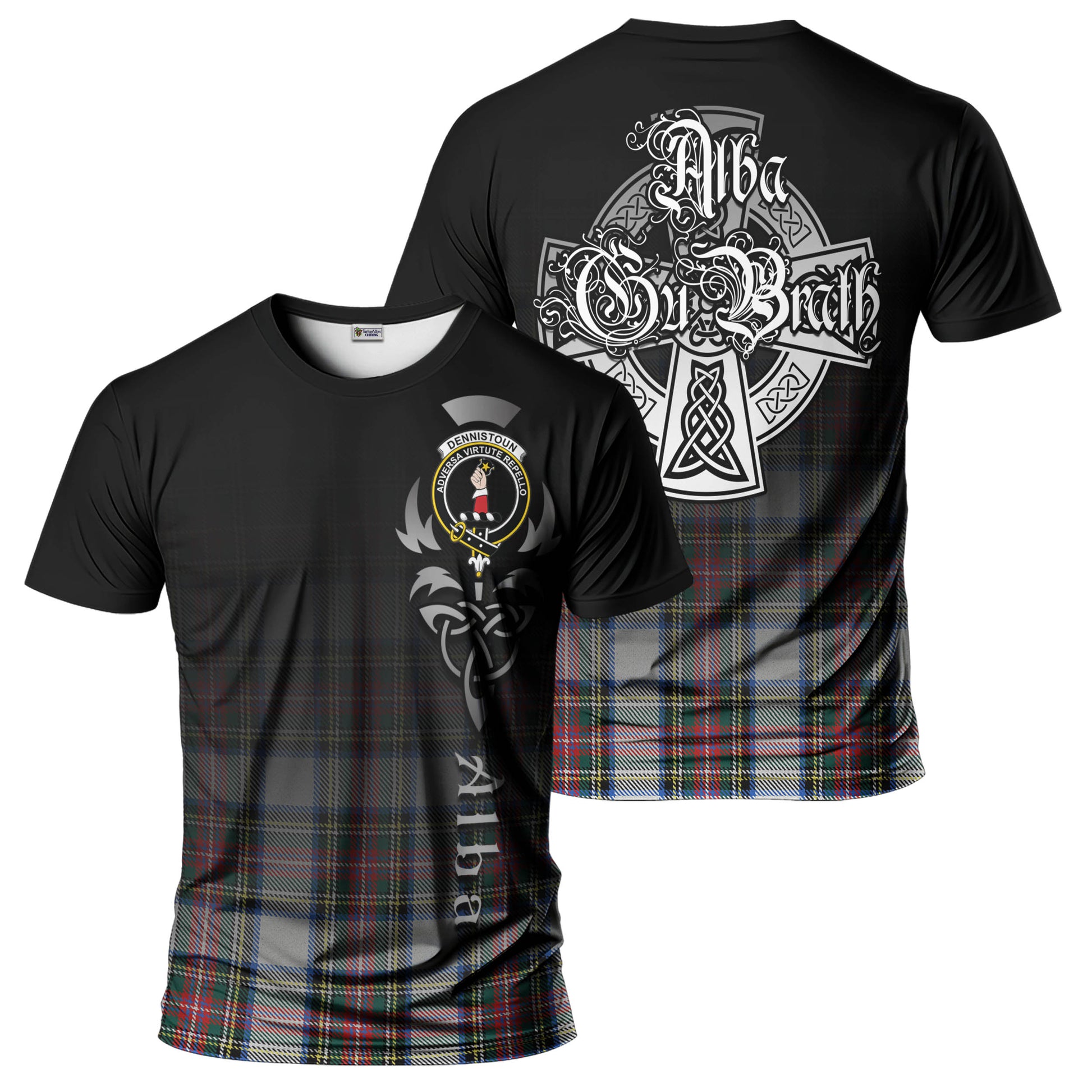 Dennistoun Tartan T-Shirt Featuring Alba Gu Brath Family Crest Celtic Inspired - Tartan Vibes Clothing