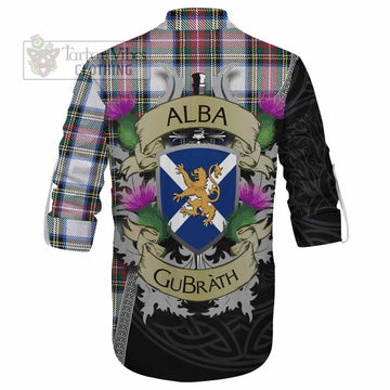 Dennistoun Tartan Family Crest Ghillie Kilt Shirt Lion Rampant Royal Thistle Shield Celtic Inspired - Tartan Vibes Clothing