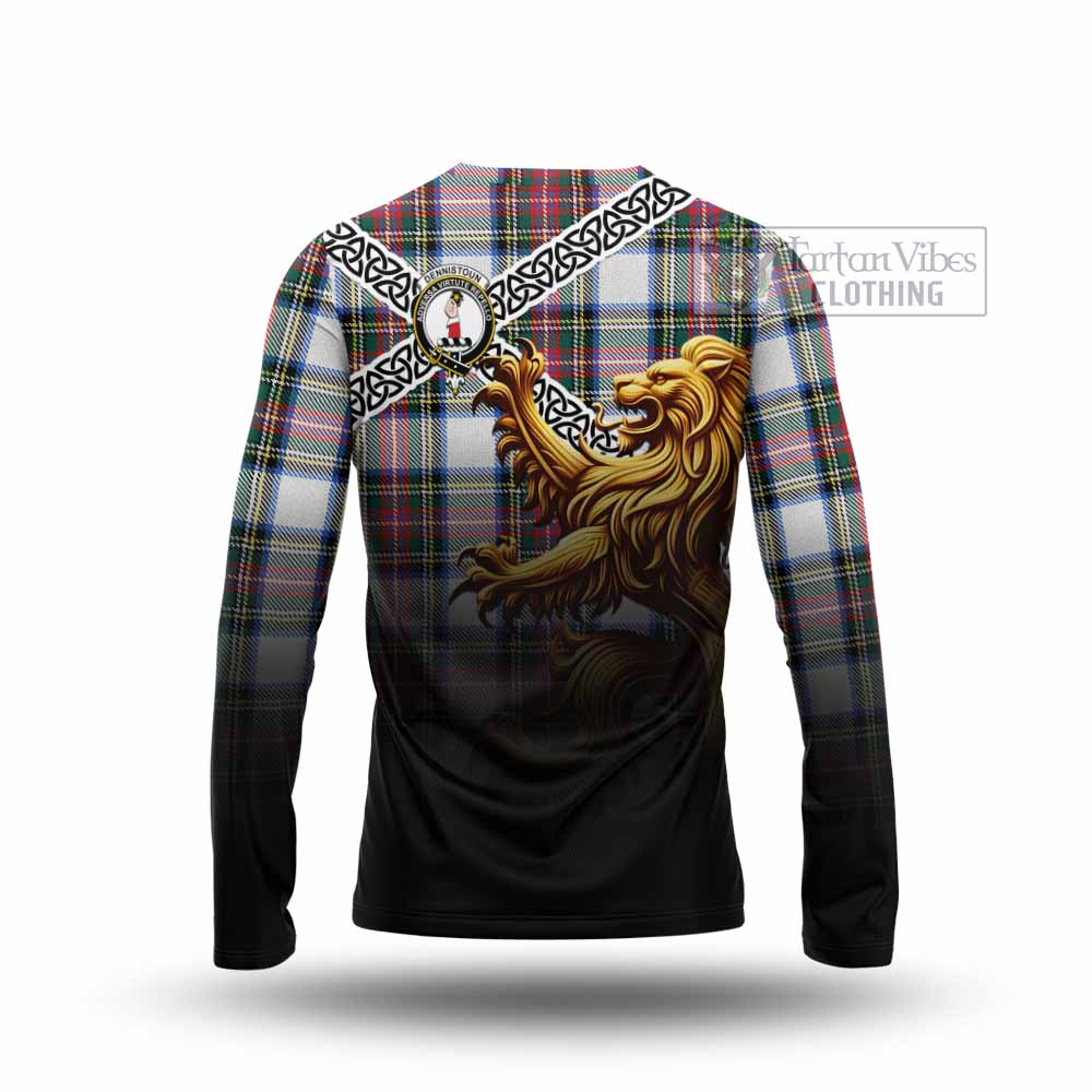Dennistoun Crest Tartan Long Sleeve T-Shirt with Golden Lion Emblem Celtic Style - Tartan Vibes Clothing