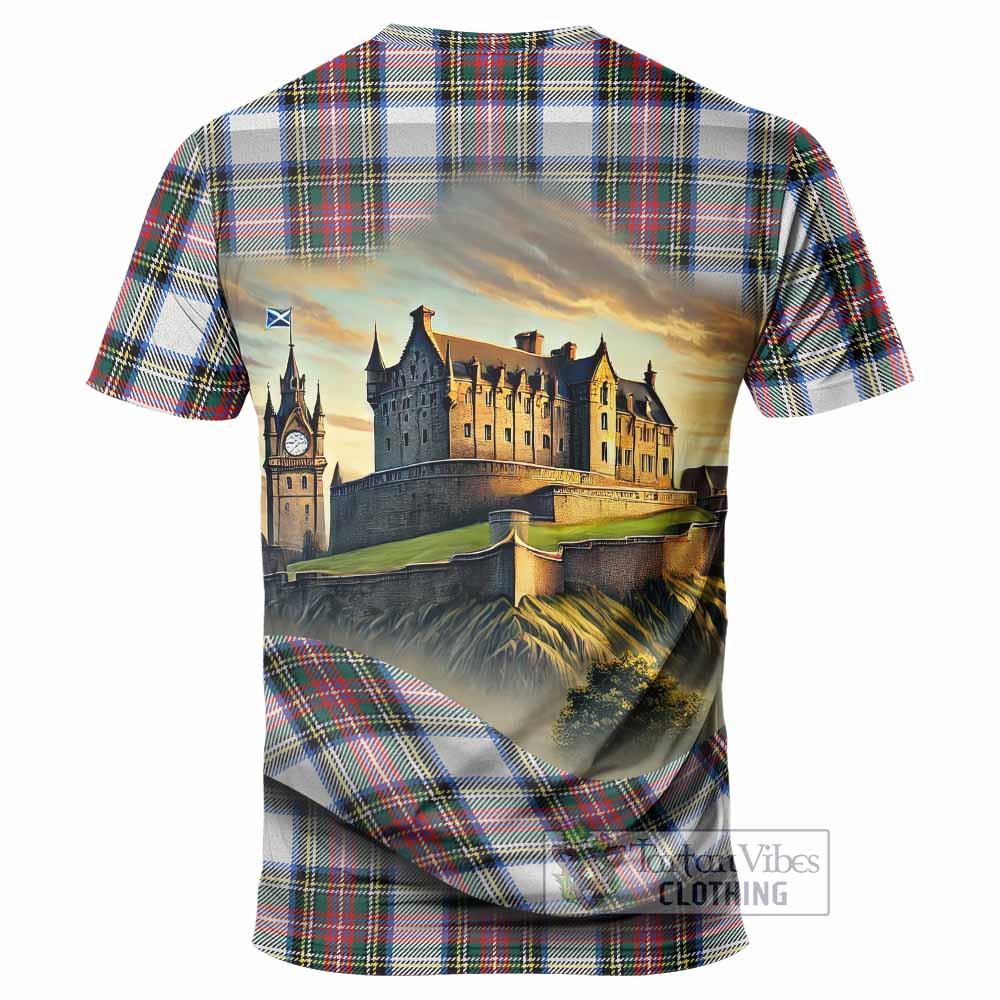 Dennistoun Tartan Family Crest T-Shirt with Scottish Ancient Castle Style - Tartan Vibes Clothing