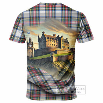 Dennistoun Tartan Family Crest T-Shirt with Scottish Ancient Castle Style - Tartan Vibes Clothing