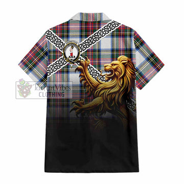 Dennistoun Crest Tartan Hawaiian Shirt with Golden Lion Emblem Celtic Style - Tartan Vibes Clothing