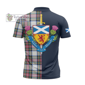 Dennistoun Tartan Zipper Polo Shirt Alba with Scottish Lion Royal Arm Half Style - Tartan Vibes Clothing