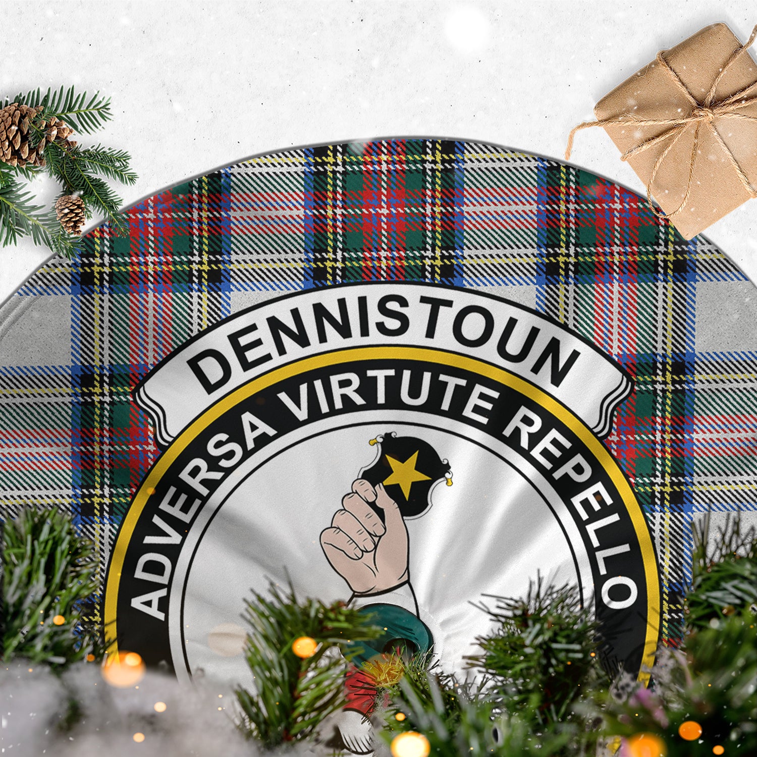 Dennistoun Tartan Christmas Tree Skirt with Family Crest - Tartan Vibes Clothing