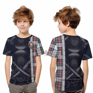 Dennistoun Tartan Kid T-Shirt with Family Crest Cross Sword Thistle Celtic Vibes - Tartan Vibes Clothing