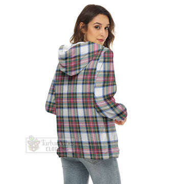 Dennistoun Tartan Women's Borg Fleece Hoodie with Half Zip with Family Crest - Tartan Vibes Clothing