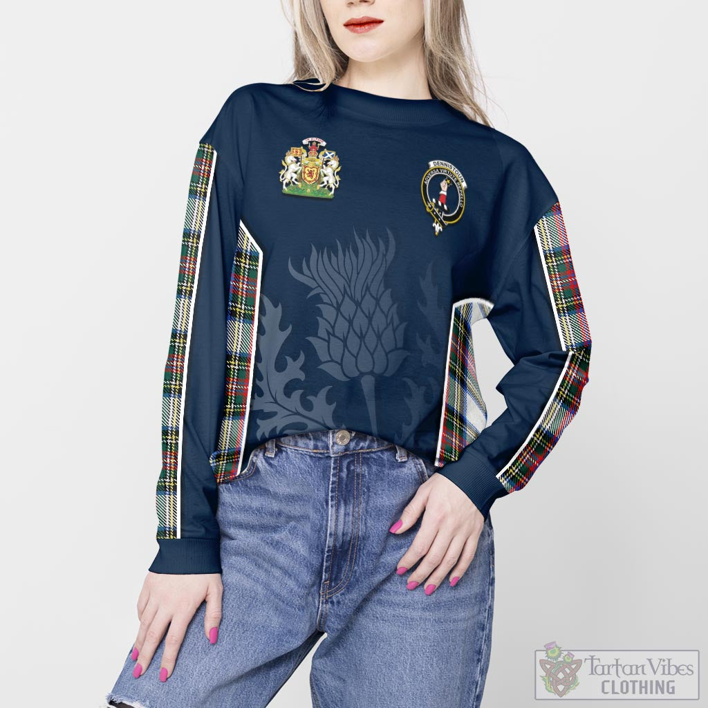 Dennistoun Tartan Sweatshirt with Family Crest and Scottish Thistle Vibes Sport Style - Tartan Vibes Clothing