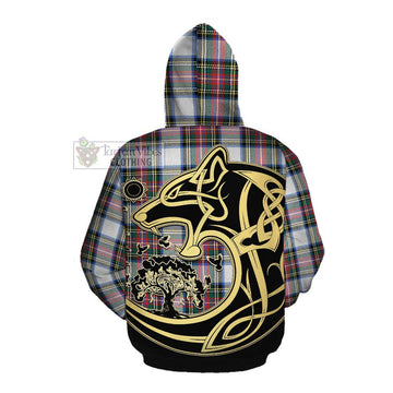 Dennistoun Tartan Cotton Hoodie with Family Crest Celtic Wolf Style Pullover Hoodie - Tartan Vibes Clothing