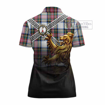 Dennistoun Crest Tartan Women's Polo Shirt with Golden Lion Emblem Celtic Style - Tartan Vibes Clothing