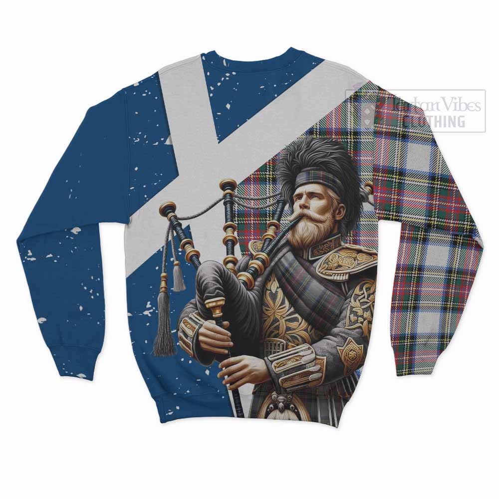 Dennistoun Tartan Sweatshirt with Family Crest Scottish Bagpiper Vibes - Tartan Vibes Clothing