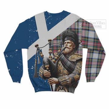 Dennistoun Tartan Sweatshirt with Family Crest Scottish Bagpiper Vibes - Tartan Vibes Clothing