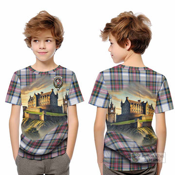Dennistoun Tartan Family Crest Kid T-Shirt with Scottish Ancient Castle Style - Tartan Vibes Clothing