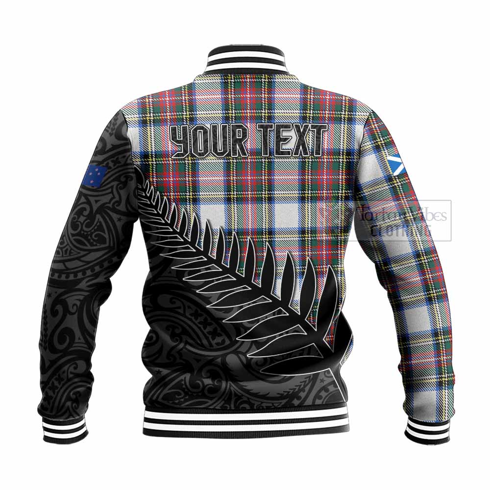 Dennistoun Crest Tartan Baseball Jacket with New Zealand Silver Fern Half Style - Tartan Vibes Clothing