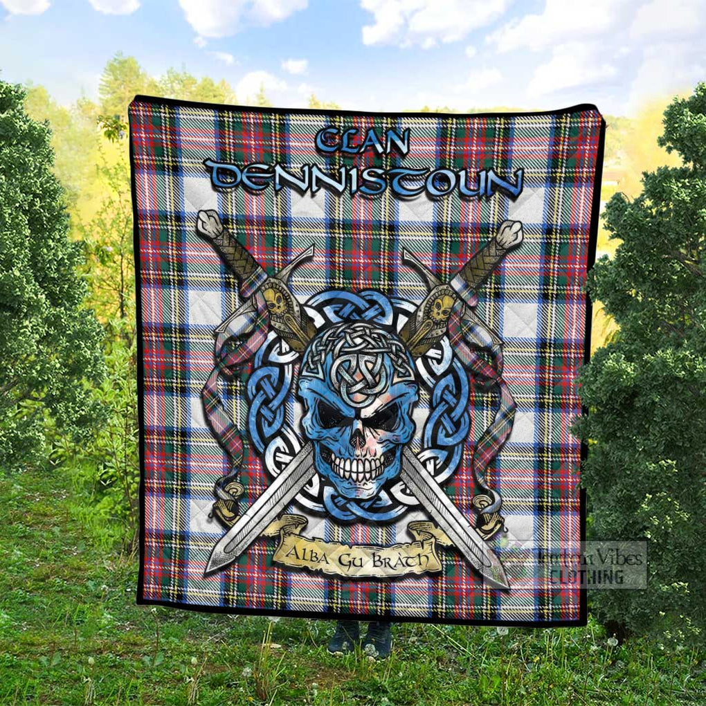 Dennistoun Tartan Quilt with Celtic Skull Alba Gu Brath Style - Tartan Vibes Clothing