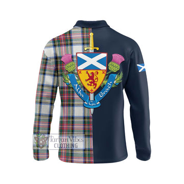 Dennistoun Tartan Long Sleeve Polo Shirt Alba with Scottish Lion Royal Arm Half Style - Tartan Vibes Clothing