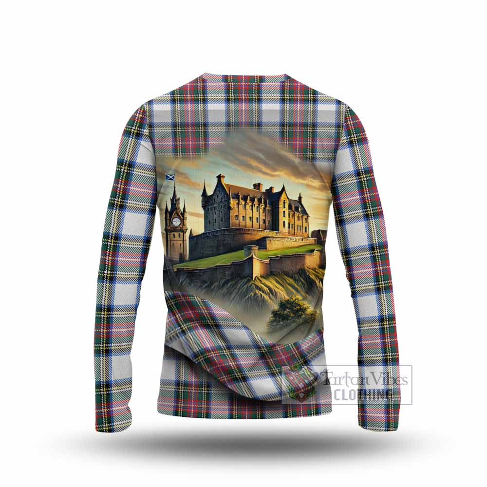 Dennistoun Tartan Family Crest Long Sleeve T-Shirt with Scottish Ancient Castle Style - Tartan Vibes Clothing