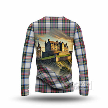 Dennistoun Tartan Family Crest Long Sleeve T-Shirt with Scottish Ancient Castle Style - Tartan Vibes Clothing