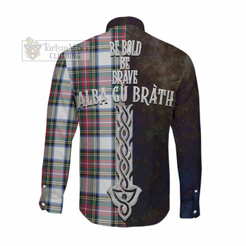 Dennistoun Tartan Family Crest Long Sleeve Button Shirt Alba Gu Brath Be Brave Lion Ancient Style Men's Shirt - Tartan Vibes Clothing
