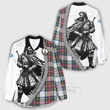 Dennistoun Tartan Clan Crest Women's Casual Shirt with Highlander Warrior Celtic Style - Tartan Vibes Clothing