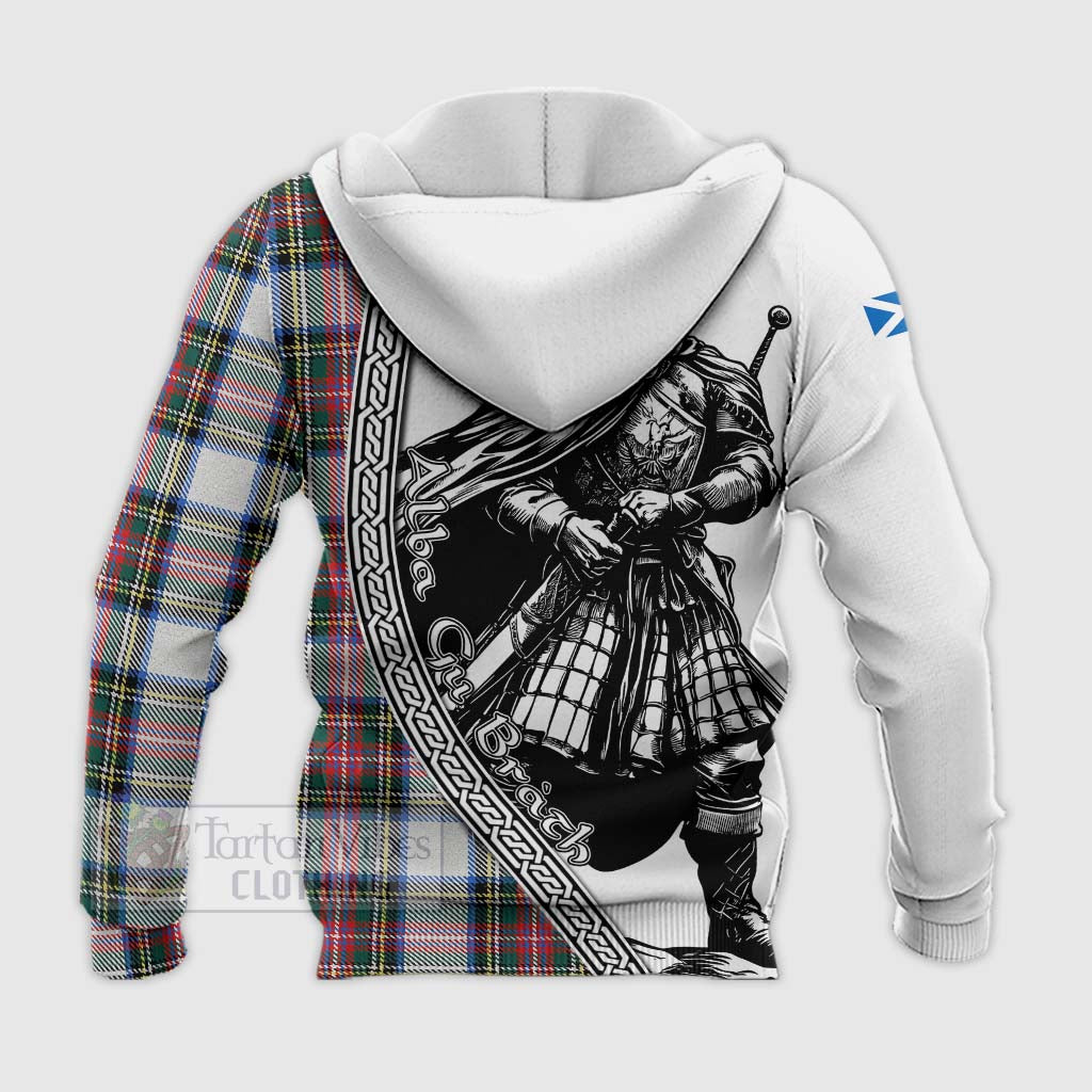 Dennistoun Tartan Clan Crest Knitted Hoodie with Highlander Warrior Celtic Style - Tartan Vibes Clothing